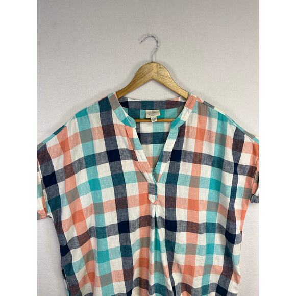 St Johns Bay Short Sleeve Relaxed Checkered Plaid Shirt - Size Large Linen - Picture 6 of 12